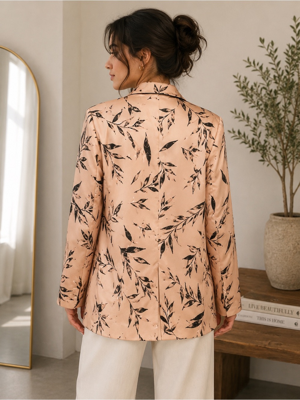 Mendocino Blush Pink Leaf-Print Blazer - Picture 2 of 5